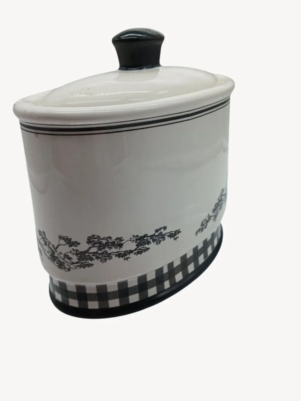 Vintage Waverly County Life Ceramic Lid Container Black White Toile Small Bath
